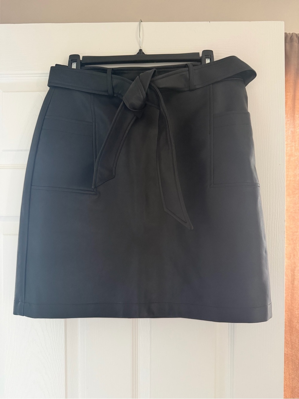 bagatelle Black Faux-Leather Mini Skirt with Tie Waist